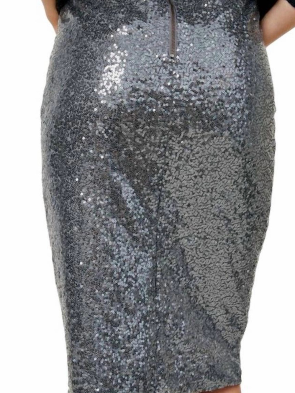 Hayden Silver Sequin Pencil Midi Skirt - Picture 4 of 8